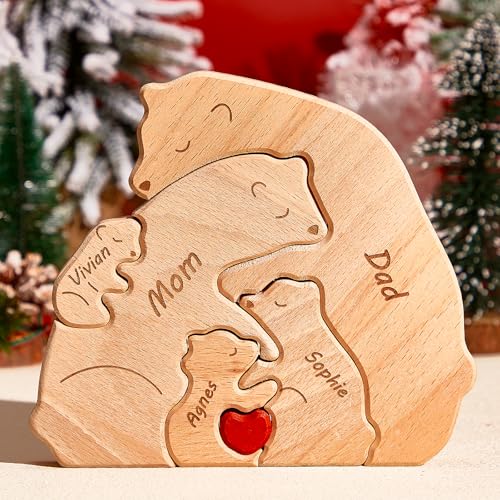 VEELU Personalisiertes hölzernes Polarbear-Familienpuzzle, Geschenke mit 2–9 Namen, Dekoratives Stück für Heimdekoration, Geschenk zum Muttertag, Weihnachten, Geburtstag, Jubiläum für VEELU Personalisiertes hölzernes Polarbear-Familienpuzzle, Geschenke mit 2–9 Namen, Dekoratives Stück für Heimdekoration, Geschenk zum Muttertag, Weihnachten, Geburtstag, Jubiläum für von VEELU