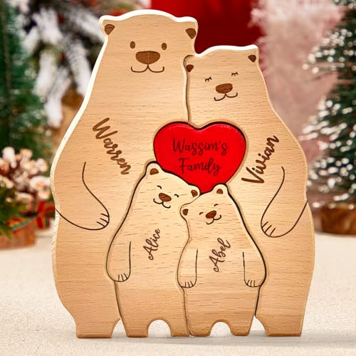 VEELU Personalisiertes Holzkunstpuzzle der Bärenfamilie mit 2-6 Namen| Holz Bär Skulpturen Desktop Ornament Home Tischdekoration, Geschenk für Familie, Muttervatertag Geburtstag VEELU Personalisiertes Holzkunstpuzzle der Bärenfamilie mit 2-6 Namen| Holz Bär Skulpturen Desktop Ornament Home Tischdekoration, Geschenk für Familie, Muttervatertag Geburtstag von VEELU