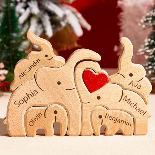 VEELU Personalisiertes Holzkunstpuzzle der Elefantenfamilie mit 1-8 Namen| Holz Bär Skulpturen Desktop Ornament Home Tischdekoration, Geschenk für Familie| Bürodekoration VEELU Personalisiertes Holzkunstpuzzle der Elefantenfamilie mit 1-8 Namen| Holz Bär Skulpturen Desktop Ornament Home Tischdekoration, Geschenk für Familie| Bürodekoration von VEELU