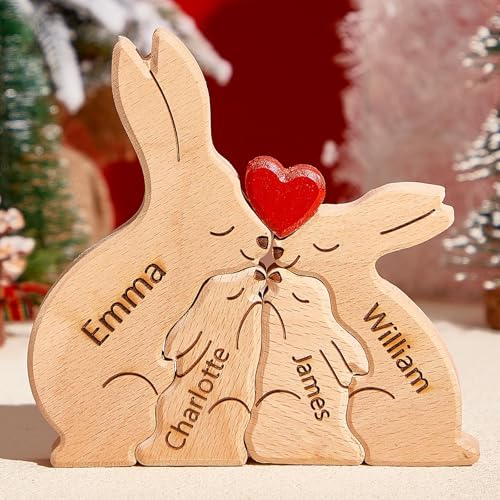 VEELU Personalisiertes Holzkunstpuzzle der Bärenfamilie mit 1-8 Namen| Holz Bär Skulpturen Desktop Ornament Home Tischdekoration, Geschenk für Familie| Bürodekoration von VEELU