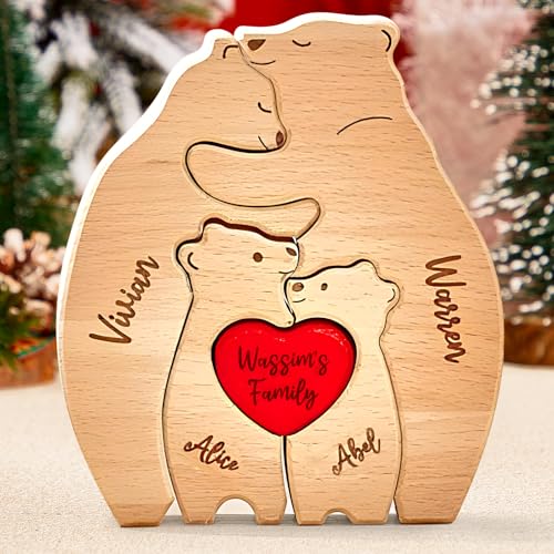 VEELU Personalisiertes Holzkunstpuzzle der Bärenfamilie mit 2-8 Namen| Holz Bär Skulpturen Desktop Ornament Home Tischdekoration, Geschenk für Familie, Muttervatertag Geburtstag VEELU Personalisiertes Holzkunstpuzzle der Bärenfamilie mit 2-8 Namen| Holz Bär Skulpturen Desktop Ornament Home Tischdekoration, Geschenk für Familie, Muttervatertag Geburtstag von VEELU