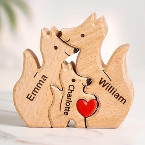 VEELU Personalisiertes Holzkunstpuzzle der Bärenfamilie mit 1-8 Namen| Holz Bär Skulpturen Desktop Ornament Home Tischdekoration, Geschenk für Familie| Bürodekoration von VEELU