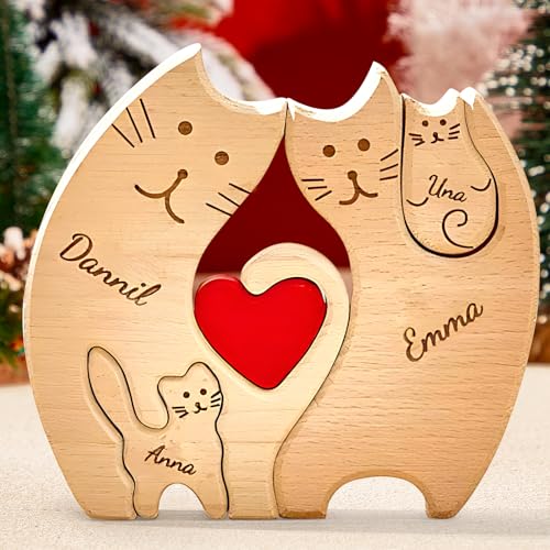 VEELU Personalisiertes Holzkunstpuzzle der Kätzchenfamilie mit 2-8 Namen| Holz Bär Skulpturen Desktop Ornament Home Tischdekoration, Geschenk für Familie, Muttervatertag Geburtstag VEELU Personalisiertes Holzkunstpuzzle der Kätzchenfamilie mit 2-8 Namen| Holz Bär Skulpturen Desktop Ornament Home Tischdekoration, Geschenk für Familie, Muttervatertag Geburtstag von VEELU