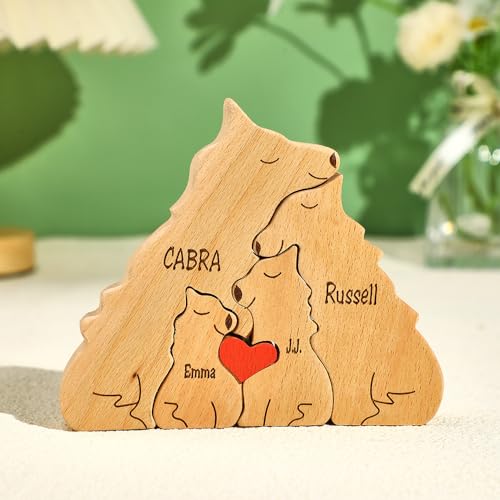 VEELU Personalisiertes Holzpuzzle Wolfsfamilie mit 2–10 Namen, dekoratives Stück für Heimdekoration und Geburtstagsgeschenke für Mutter, Vater,Geschenk zum Muttertag, Weihnachten, Geburtstag, Jubiläum VEELU Personalisiertes Holzpuzzle Wolfsfamilie mit 2–10 Namen, dekoratives Stück für Heimdekoration und Geburtstagsgeschenke für Mutter, Vater,Geschenk zum Muttertag, Weihnachten, Geburtstag, Jubiläum von VEELU
