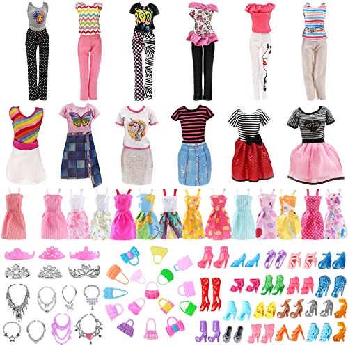 41 Stück Puppenkleidung und Accessoires für Barbie-Kleidung, 4 Stück modische Kleider, 6 Stück Halsketten, 10 Stück Handtaschen und 10 Schuhe für 29.2 cm Barbie-Puppen. ift von VEGCOO