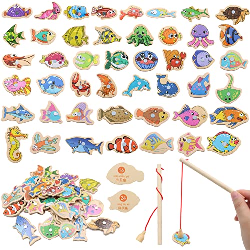 VEGCOO Montessori Spiele 2 Jahre, 46 Teile Fisch aus Holz in verschiedenen Designs + 2 Angelruten mit Magnetpolen – Geschenk für Mädchen/Geburtstag VEGCOO Montessori Spiele 2 Jahre, 46 Teile Fisch aus Holz in verschiedenen Designs + 2 Angelruten mit Magnetpolen – Geschenk für Mädchen/Geburtstag von VEGCOO
