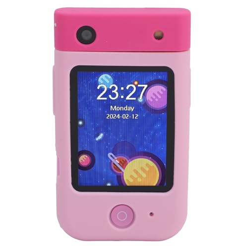 VELATEMOR Kids Smartphone für Mädchen Jungen, 2,8 Zoll 180 ° Flip Touchscreen -Kamera 1080p Video Tragbares Kleinkind Lernen Spielzeug mit Puzzlespielen Wecker Taschenlampe (Hell-Pink) von VELATEMOR