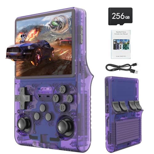 R40S Tragbare Spielkonsole, 30.000 Retro-Spiele in 1 Spielkonsole mit Open Source Linux System, 256 GB TF-Karte, 3,5“ IPS-Bildschirm und 3.800 mAh Akku (Purpur) von VELPAX