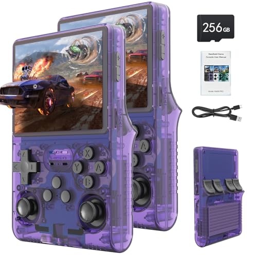 R40S Tragbare Spielkonsole, 30.000 Retro-Spiele in 1 Spielkonsole mit Open Source Linux System, 256 GB TF-Karte, 3,5“ IPS-Bildschirm und 3.800 mAh Akku (Purpur) von VELPAX