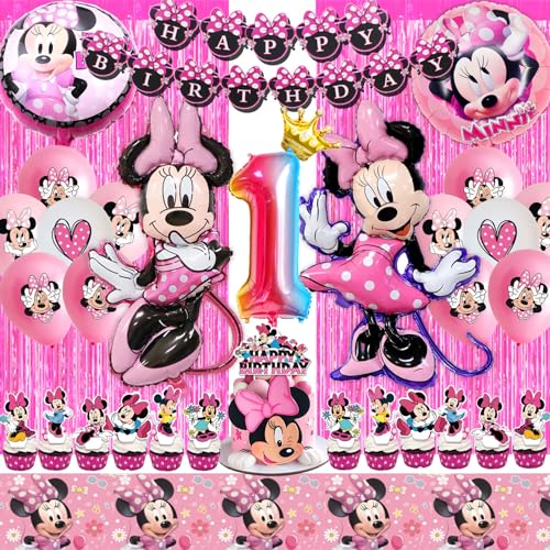 VENYAA Minni Mouse Geburtstagsdeko 1 Jahr, Rosa Deko Geburtstag Mädchen 1 Jahr, Set Minimaus Geburtstag Party Deko, Minni Mouse Luftballons 1 Geburtstag (Mini Maus Geburtstagsdeko 1 Jahr) von VENYAA