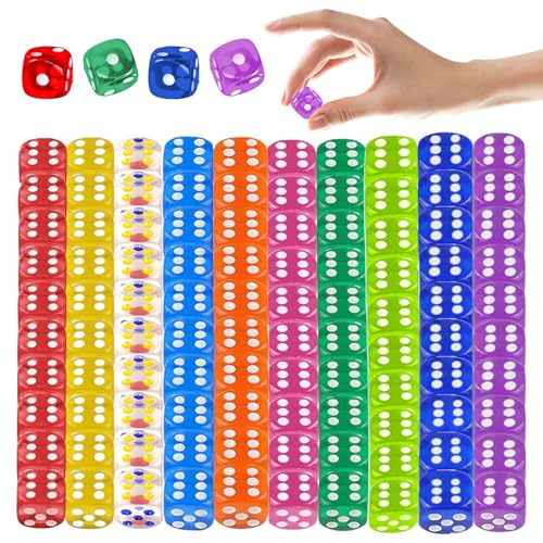 VEQENIFY 100 Stück Bunte Würfel Dice würfelset Transparent Farben Würfel Sechsseitiger 12mm Würfel Bunt für Bunt Würfelspiele Tischspiele für Würfel,Standardwürfel von VEQENIFY