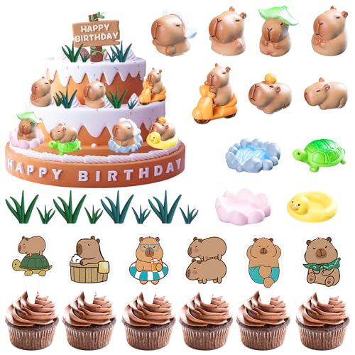 VEQENIFY 32 Stück Capybara Figuren Kuchen Deko,Mini Capybara Tortendeko,Partyzubehör Capybara Tierpflanzen,Mini Capybara Figuren,Capybara Kuchendekoration für Torte, Bonsai, Miniaturlandschaf von VEQENIFY