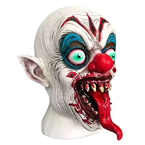 VERBENA LINN Halloween Horrific Clown Maske mit blutiger langer Zunge Rote Nase Teufel Kostüm von VERBENA LINN