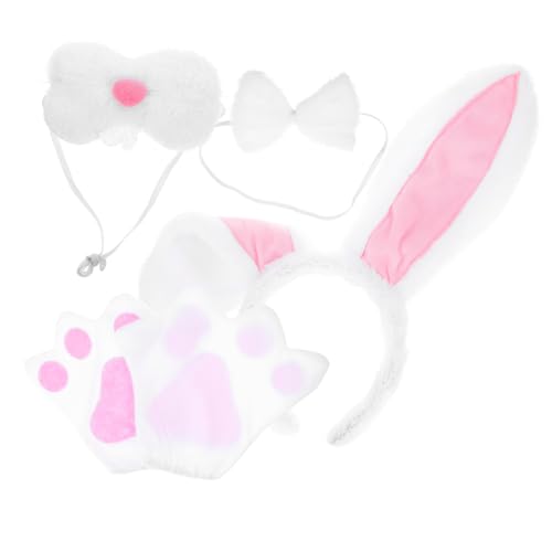 VERDANVERSE 1 Satz Hasenohren-stirnband-set Clip Auf Hasenohren Kaninchen Fell Mädchen Kostümprops Lustig Hasen-cosplay-accessoire Kostüme Plüsch Kind Die Zubehör Weiß Eisendraht von VERDANVERSE
