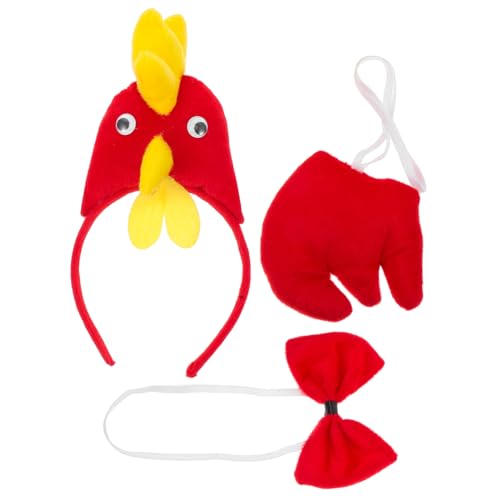 VERDANVERSE 1 Satz Rotes Hahn-Stirnband Hahn-Huhn-Kostümzubehör Tier-Cosplay-Fliege lustig tierisches Partykostüm Huhn-Accessoires-Kostüm Truthahn-Huhn-Stirnband kurzer Plüsch von VERDANVERSE
