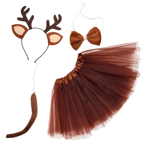 VERDANVERSE 1 Satz Tierkostüm Für Cosplay Geweih Tierohren-stirnband Und Tutu-rock Elch Damen Rentierkleidung Stirnbänder Tierrentier Ballettröckchen Requisiten Coffee Mesh-tuch von VERDANVERSE