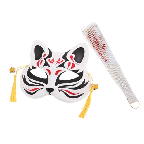 VERDANVERSE 1 Set Fuchsmaske Mit Handfächer: Traditionelle Japanische Tiermaske – Japanisches Retro-cosplay-requisit Für Maskeraden, Karneval Und Halloween-partys von VERDANVERSE