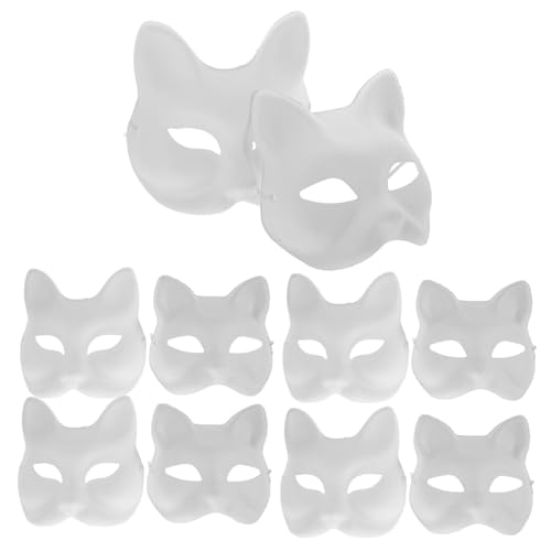VERDANVERSE 10Stücke Katzenmaske DIY Weiße Kunststoffmasken Ausmalen Fuchs und Katzenmotive für Halloween Karneval Kostümpartys und Kreative Bastelprojekte von VERDANVERSE