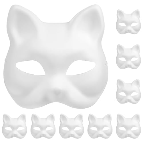 VERDANVERSE 10Stücke Katzenmasken Leere Maskerademasken Bemalen DIY Tiermasken für Kostümpartys Halloween und Cosplay Vielseitige Nutzung von VERDANVERSE