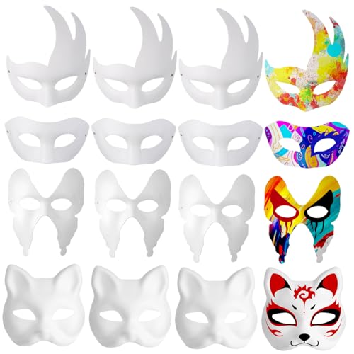 VERDANVERSE 12 Stück Teiliges Weiße Papier Masken mit Katzen Schmetterlings und Piraten Designs Leichte DIY Kostüm Masken zum Bemalen und Dekorieren für Karneval Cosplay Party und Halloween VERDANVERSE 12 Stück Teiliges Weiße Papier Masken mit Katzen Schmetterlings und Piraten Designs Leichte DIY Kostüm Masken zum Bemalen und Dekorieren für Karneval Cosplay Party und Halloween von VERDANVERSE