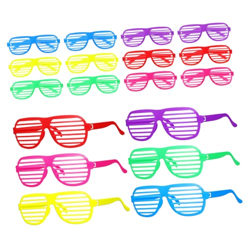 VERDANVERSE 18 Stück Teiliges Neon Shutter Glasses aus Robustem Kunststoff UV schutz Partybrillen für Festivals Geburtstage Outdoor aktivitäten Bunte Jahre Accessoires für Damen und Herren von VERDANVERSE