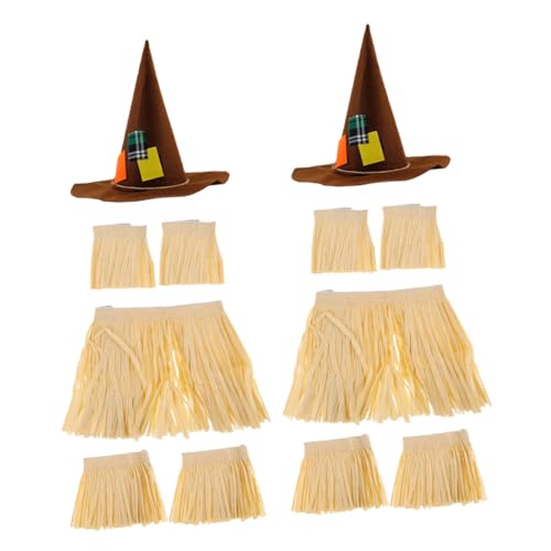 VERDANVERSE 2 Sätze Hawaiian Raffia Kostüm Set Unisex Leichtes Tropisches Grass Outfit mit Witch Hat Wristbands Anklet für Luau Strandparty Bühnenauftritt Erwachsene von VERDANVERSE