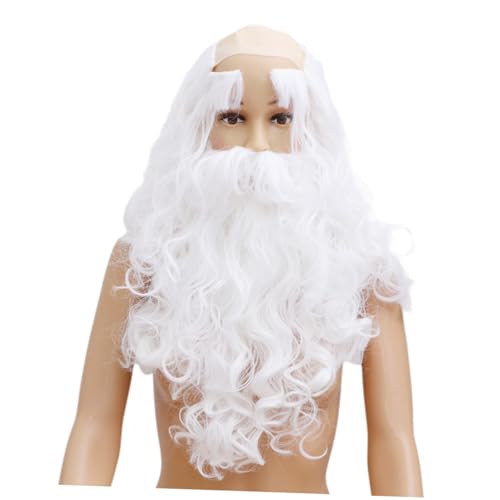 VERDANVERSE 2 Sätze Santa Claus Perücke Teilig Weißer Langer und Augenbrauen Cosplay Weihnachtsmann Kostüm Zubehör für Party Fasching Weihnachten von VERDANVERSE