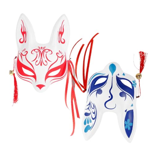 VERDANVERSE 2 Stück Japanische Stil Halbgesicht Fuchs Maske für Cosplay Weiße Kunststoffmaske für Halloween und Festlichkeiten für Theater und Partys von VERDANVERSE
