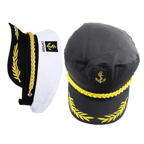 VERDANVERSE 2 Stück Kapitänsmütze Verstellbare Matrosen Mütze aus Baumwolle Polyester Karneval Kostüm Zubehör für Segler Bootsfahrer Geburtstag Hochzeit Cosplay und Party von VERDANVERSE