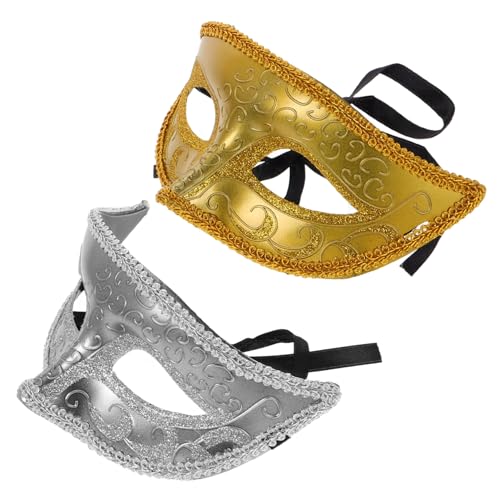 VERDANVERSE 2 Stück Plastik Halbgesichts Masken Gold und Silber für Damen und Herren Leichte Vielseitige Maskerade Masken für Halloween Fasching Maskenball und Kostümpartys von VERDANVERSE