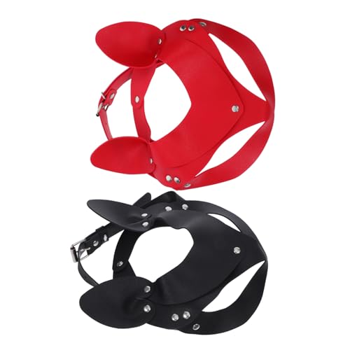 VERDANVERSE 2 Stück Punkstyle Pu- Katzenohren Maske für Damen Halbes Gesicht Strapazierfähig Modisches Halloween Kostüm-accessoire in Schwarz und Rot VERDANVERSE 2 Stück Punkstyle Pu- Katzenohren Maske für Damen Halbes Gesicht Strapazierfähig Modisches Halloween Kostüm-accessoire in Schwarz und Rot von VERDANVERSE
