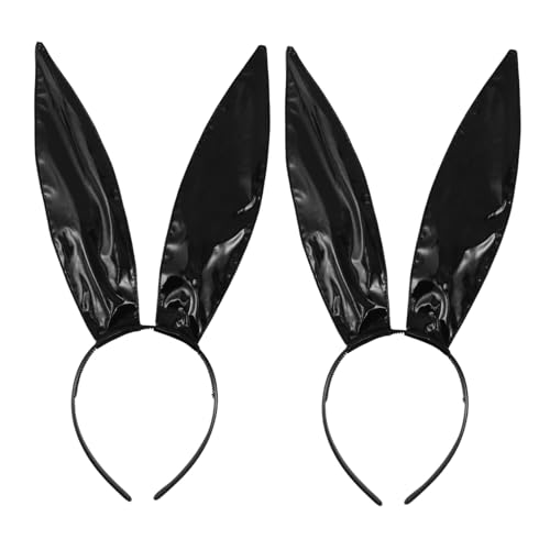 VERDANVERSE 2 Stück Stirnband Hasenohren aus Schwarzem Kunstleder Langlebig und Komfortabel Stylisches Halloween Weihnachts-accessoire für Damen Vielseitig für Kostüme Party und Fotografie von VERDANVERSE