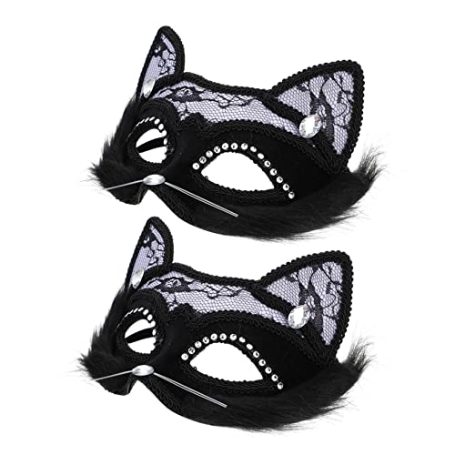 VERDANVERSE 2 Stück Teiliges Katzen Augen Maske Spitze für Frauen Gesichtszubehör für Halloween Karneval und Maskerade Events von VERDANVERSE