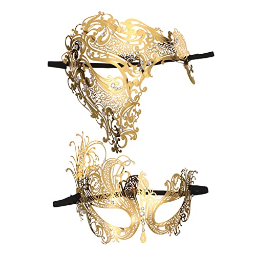 VERDANVERSE 2 Stück Teiliges Maskerade Maske Metall mit Strass für Halloween und Festlichkeiten Dekorative Party Maske für Cosplay und Bälle von VERDANVERSE