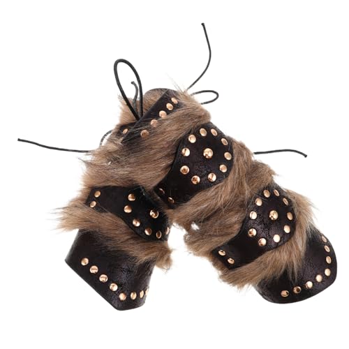 VERDANVERSE 2 Stück Teiliges mittelalterliches PU-Armschützer Nieten und Plüschakzenten Verstellbare Armschützer für Damen und Herren Komfortable Steampunk-Handgelenksbänder für Halloween von VERDANVERSE
