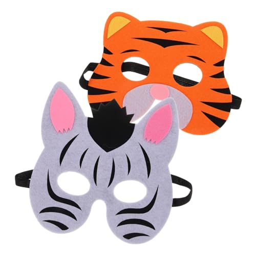 VERDANVERSE 2 Stück Tierische Halbmaske für Halloween Kostüm Maske mit Elastischem Band für Karneval und Faschingspartys Zebra Tiger von VERDANVERSE