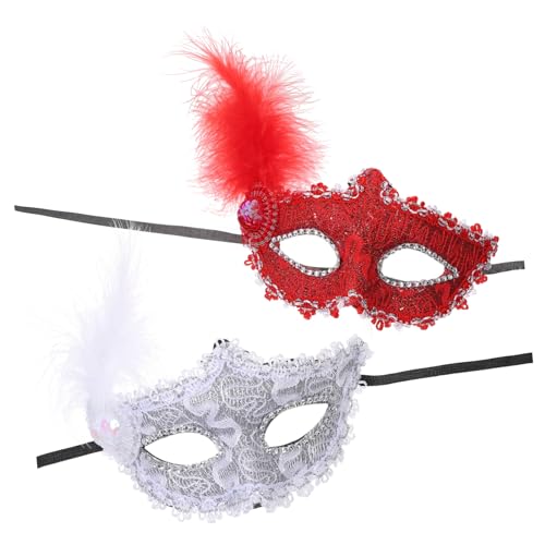 VERDANVERSE 2 Stück Venezianische Masken Weiße und Rote Kostümmasken für Karneval Halloween Cosplay und Maskenbälle Hochwertigem Elegant und von VERDANVERSE