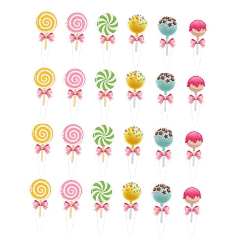 VERDANVERSE 24 Stück Teiliges Lollipop Cupcake Toppers Bunte Geburtstagstorten Dekorationen aus Hochwertigem Material Sicher und Langlebig für Kindergeburtstag Themenpartys und Dessertbuffets von VERDANVERSE