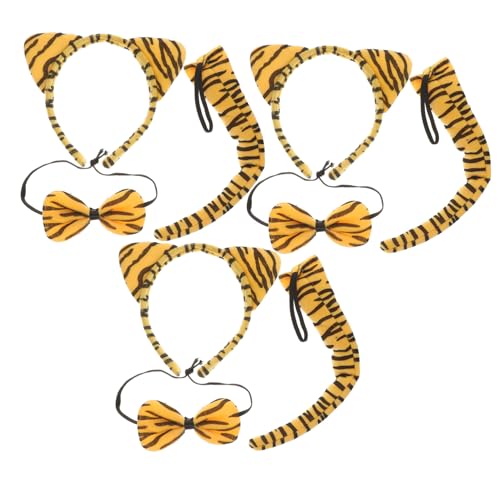 VERDANVERSE 3 Sätze Tiger Kostüm Set mit Tigerohren Stirnband und Schleife für Erwachsene Weiches Flanell Bequemes Tragen für Fasching Halloween und Rollenspiele von VERDANVERSE