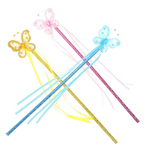 VERDANVERSE 3 Stück Feenstäbe mit Ripsband Design Handheld Feenstab für Party Cosplay und Kreative Spiele Zitronengelb Pfauenblau von VERDANVERSE