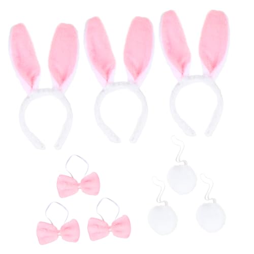 VERDANVERSE 3 Stück Teiliges Hasenohren Party Haarreif mit Plüsch Schleifen und Flauschigen Kaninchen Schwänzen Niedliche Cosplay Accessoires für Geburtstag Karneval und Zufällige Farbe von VERDANVERSE