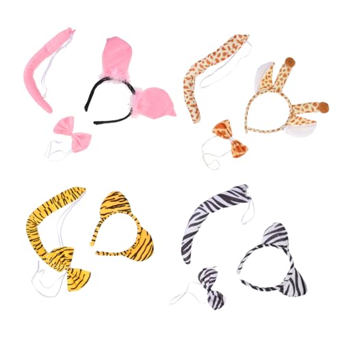 VERDANVERSE 4 Sätze Teiliges Tierkostüm mit Tigerohren Stirnband Verstellbar und Kuschelig Inklusive und Fliege für Halloween Karneval Mottoparty und Kinderkostümspaß von VERDANVERSE