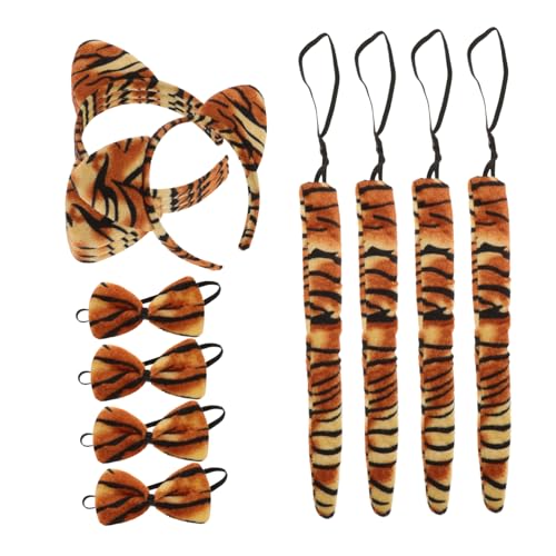 VERDANVERSE 4 Sätze Tiger Kostüm Cosplay Zubehör mit Tigerohren Haarreifen Schleife und Langlebiges Party Set für Fasching Karneval Halloween und Kostümpartys von VERDANVERSE
