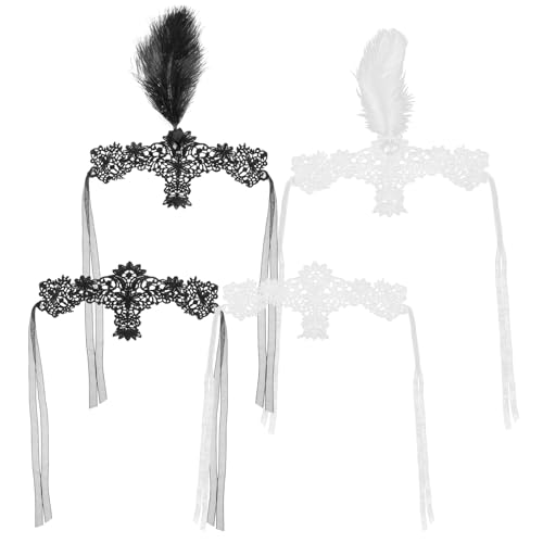 VERDANVERSE 4 Stck. Lace Augenmaske mit Federdekoration für Karneval Halloween Teiliges Stilvollen Spitzenmasken für Damen Herren für Maskeraden Kostümpartys von VERDANVERSE