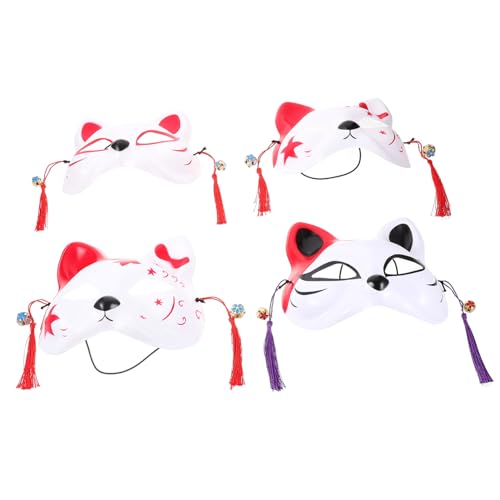 VERDANVERSE 4 Stück Teiliges Japanische Katzenmasken Cosplay Halbgesichts Masken Party Gesichtsmaske Umweltfreundlich Langlebig Modisch für Erwachsene von VERDANVERSE