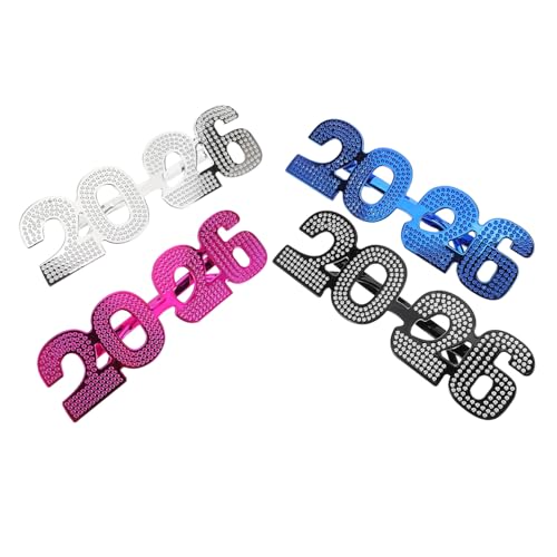VERDANVERSE 4 Stück Teiliges Partybrillen mit Glitzer Kunststoff Neujahrs und Silvesterbrille für Erwachsene Bequeme Auffällige Foto Requisiten Festliche Ergonomische Party Dekoration von VERDANVERSE