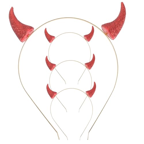 VERDANVERSE 4 Stück Teiliges Rotes Hörner Stirnband mit Goldenem Glitzer Unisex Cosplay Haarreif Langlebige Party Haar Accessoires für Halloween und Kostümpartys von VERDANVERSE