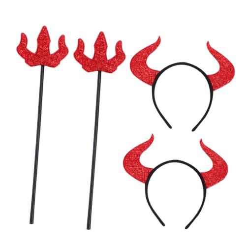 VERDANVERSE 4 Stück Teiliges Teufelshorn Haarreif Set Rot Leichtes und Stoffmaterial Halloween Kostüm Zubehör für Damen Herren und Jugendliche für Karneval Themen und Halloween Partys von VERDANVERSE