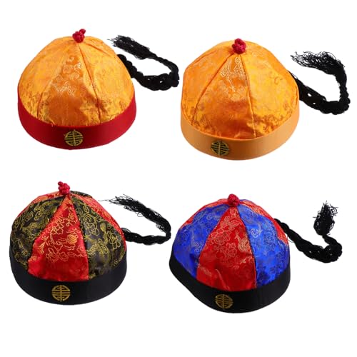 VERDANVERSE 4 Teiliges Qing Hut mit Zöpfen Kreative Cosplay Performance Hüte für Monate Langlebige Traditionelle Qing Kostüm Accessoires Vintage Stil als und Party Requisiten von VERDANVERSE