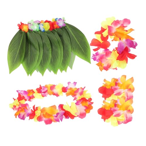 VERDANVERSE 5Stücke Hawaiianisches Kostümset für Teiliges mit Blühendem Blattrock Haarblume Armband Tropische Themenpartys Tänze von VERDANVERSE